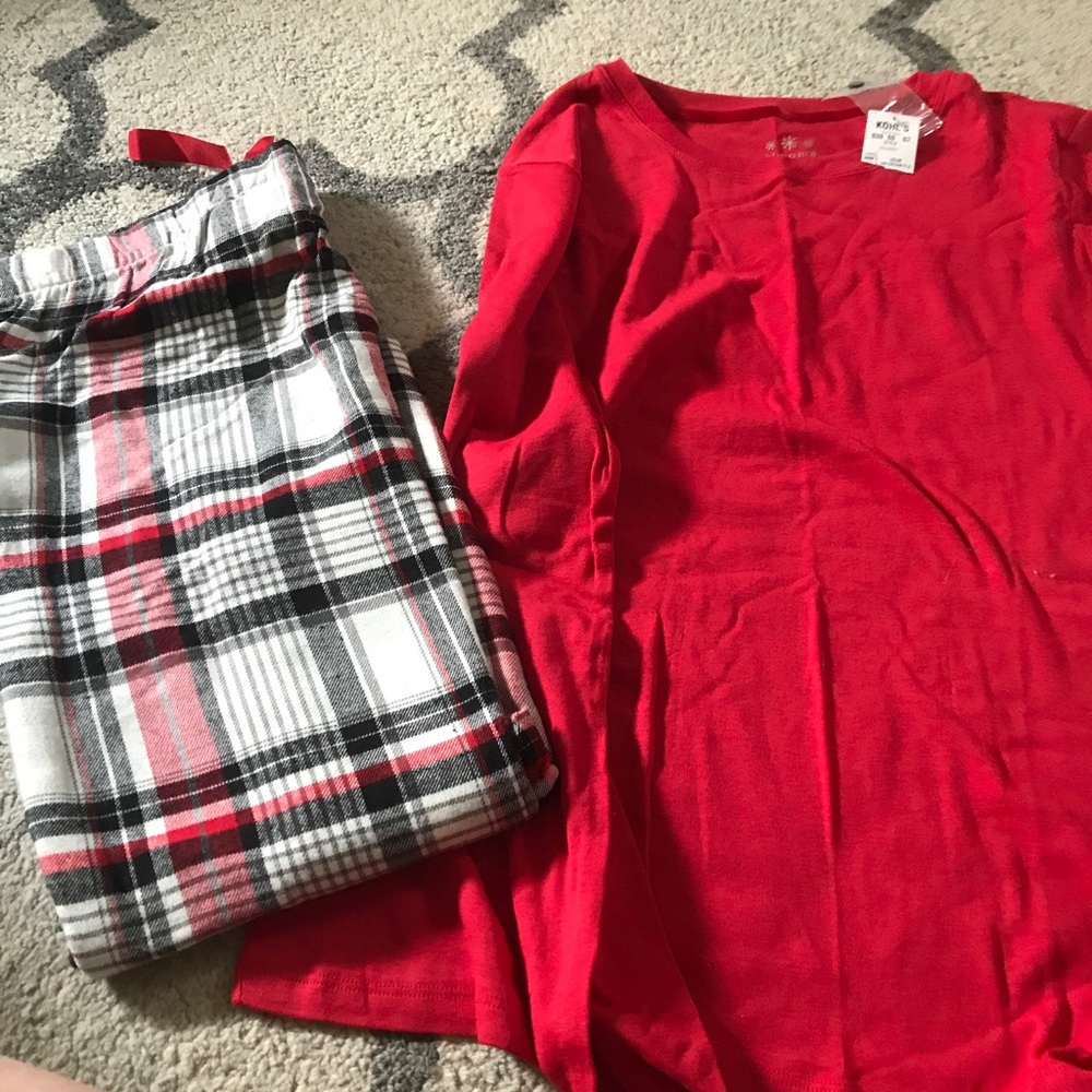 NWT pj set plaid pants, long sleeve and shorts.